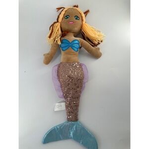 Fun Stuff Inc Mermaid Plush Doll Reversible Sequin Tail Brown Yarn Hair 20 Inch